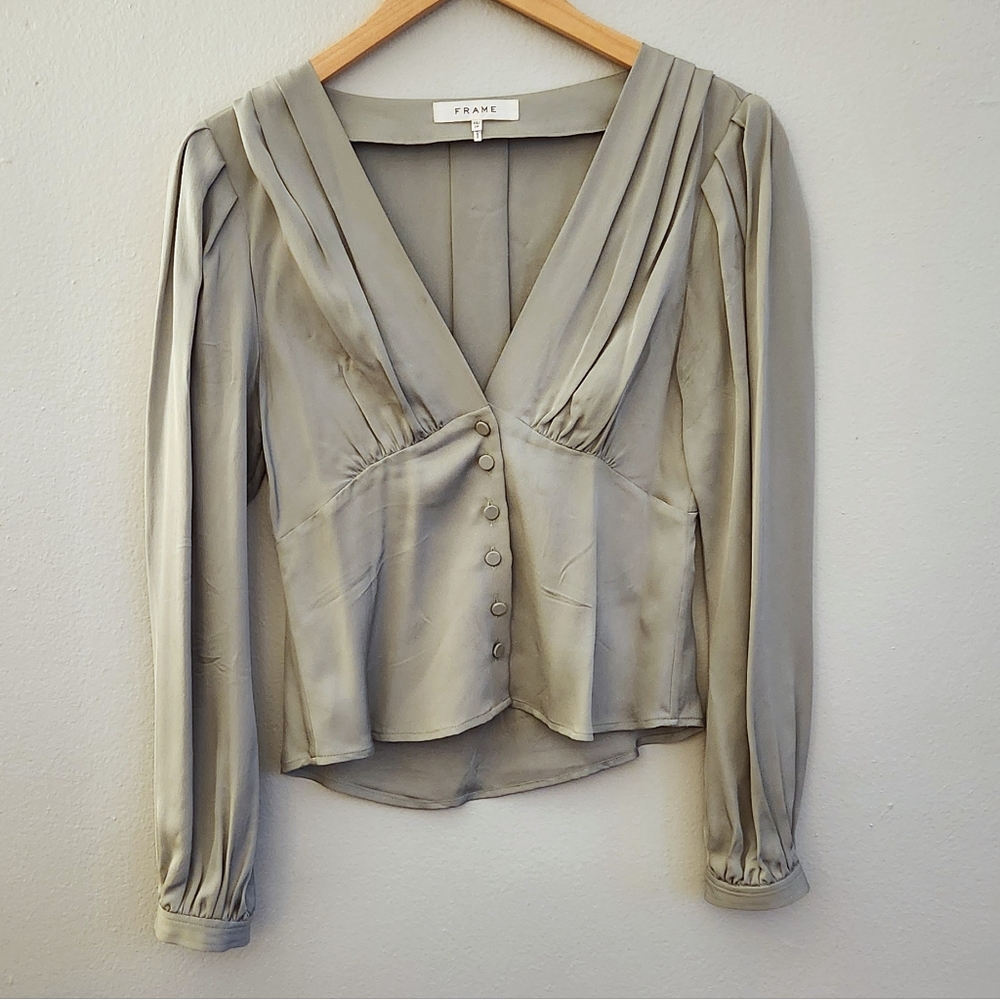 Frame silk button front blouse xs